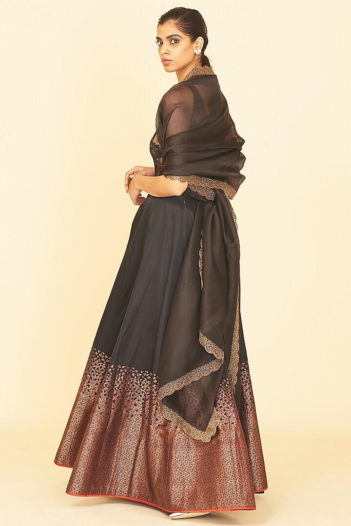 Black Handwoven Wedding Lehenga Set by Ekaya at Pernia's Pop Up Shop