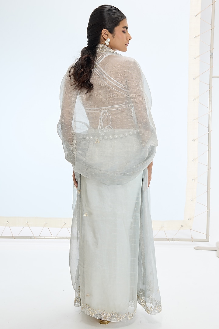 Sea Green Tissue Silk Hand Embroidered Handwoven Wedding Saree Set by Ekaya at Pernia's Pop Up Shop