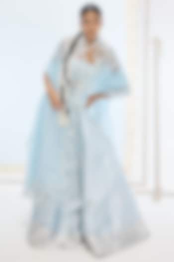 Aqua Green Pure Katan Silk Hand Embroidered Wedding Lehenga Set by Ekaya at Pernia's Pop Up Shop