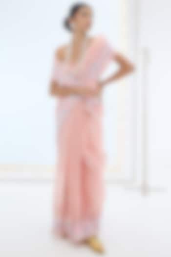 Pink Pure Organza Silk Handwoven Bridal Saree Set by Ekaya at Pernia's Pop Up Shop