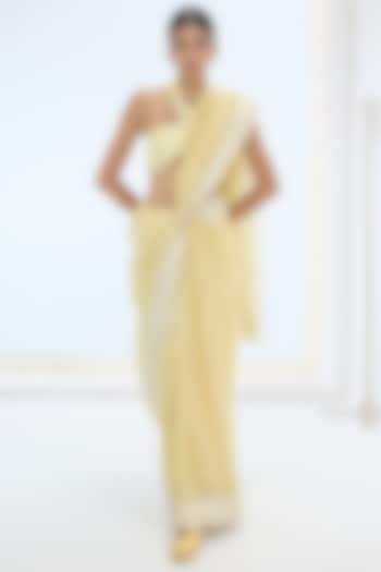 Lemon Yellow Pure Organza Silk Hand Embroidered Handwoven Wedding Saree Set by Ekaya at Pernia's Pop Up Shop