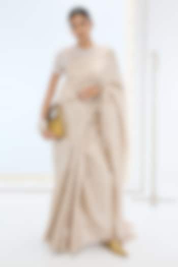Peach Pure Tissue Silk Hand Embroidered Handwoven Wedding Saree Set by Ekaya at Pernia's Pop Up Shop