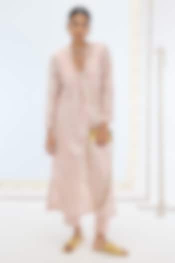 Peach Pure Organza Silk Hand Embroidered Handwoven Kurta Set by Ekaya at Pernia's Pop Up Shop
