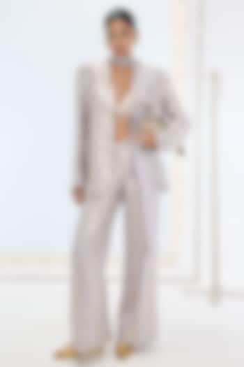 Mauve Pure Organza Pant Suit Set by Ekaya at Pernia's Pop Up Shop