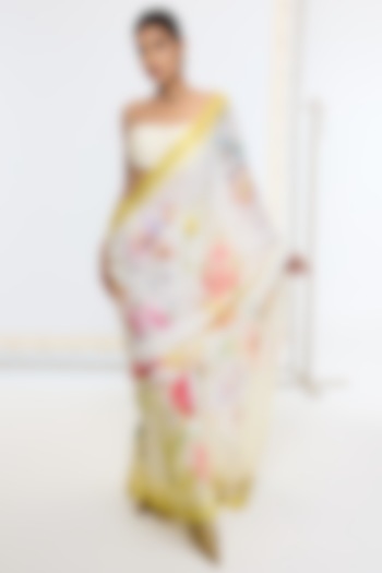 Off-White Pure Georgette Printed Handwoven Banarasi Party Wear Saree by Ekaya at Pernia's Pop Up Shop