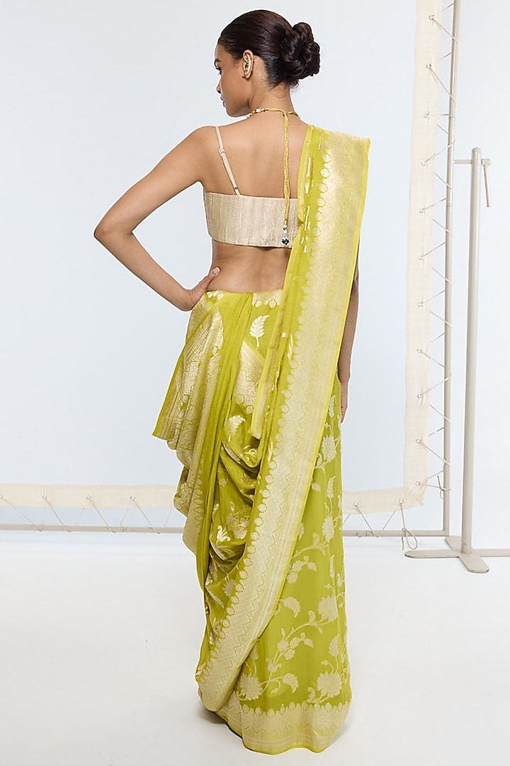 Marigold Gold Pure Georgette Handwoven Banarasi Party Wear Saree by Ekaya at Pernia's Pop Up Shop