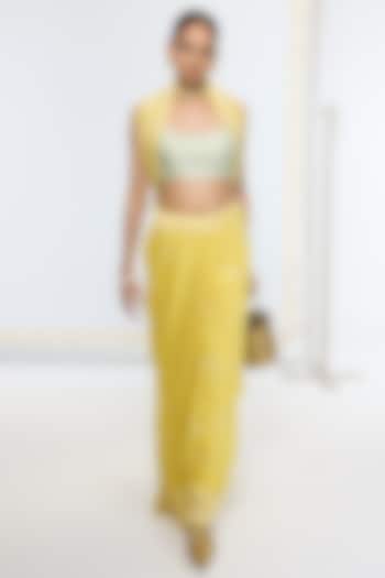 Mustard Yellow Pure Georgette Handwoven Banarasi Party Wear Saree by Ekaya at Pernia's Pop Up Shop