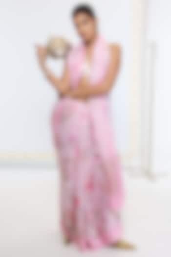 Light Pink Pure Georgette Handwoven Printed Banarasi Party Wear Saree by Ekaya at Pernia's Pop Up Shop