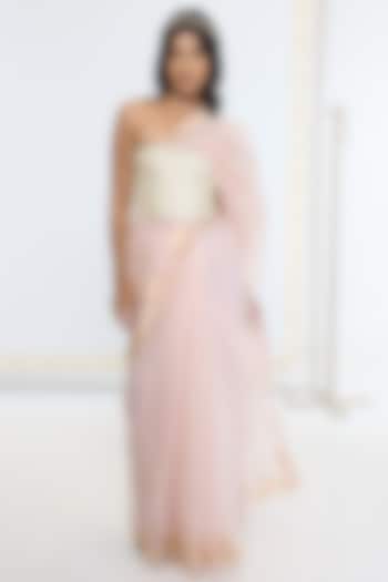 Peach Organza Silk Embroidered Handwoven Party Wear Saree by Ekaya at Pernia's Pop Up Shop