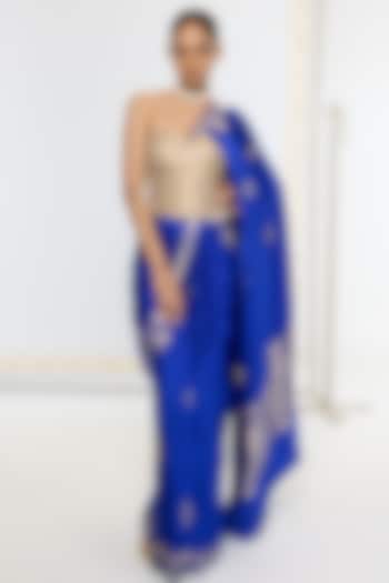 Blue Satin Silk Handwoven Wedding Saree by Ekaya at Pernia's Pop Up Shop