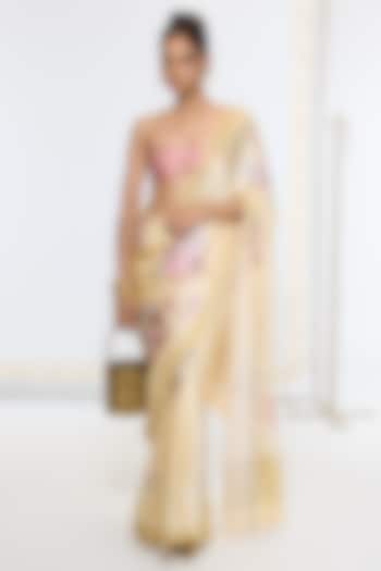 Biscotti Yellow Crepe Digital Printed Banarasi Party Wear Saree by Ekaya at Pernia's Pop Up Shop