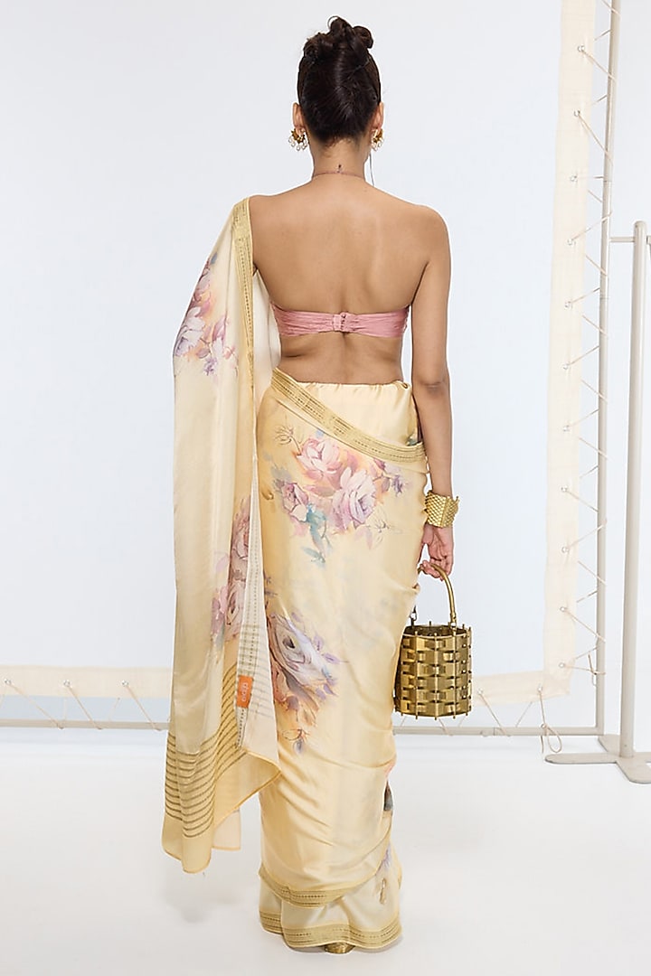 Biscotti Yellow Crepe Digital Printed Banarasi Party Wear Saree by Ekaya at Pernia's Pop Up Shop
