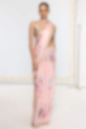Rose Quartz Pink Crepe Digital Printed Banarasi Party Wear Saree by Ekaya at Pernia's Pop Up Shop