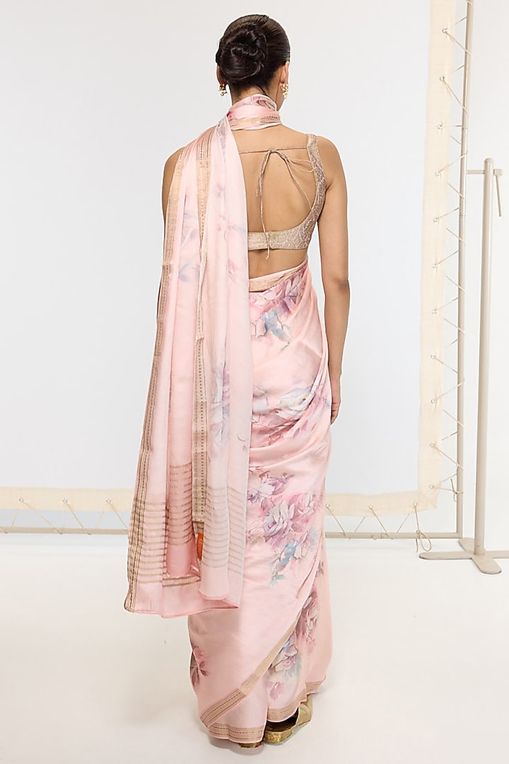 Rose Quartz Pink Crepe Digital Printed Banarasi Party Wear Saree by Ekaya at Pernia's Pop Up Shop