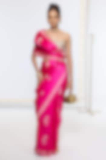 Hot Pink Satin Silk Handwoven Wedding Saree by Ekaya at Pernia's Pop Up Shop