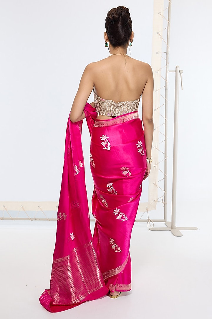 Hot Pink Satin Silk Handwoven Wedding Saree by Ekaya at Pernia's Pop Up Shop