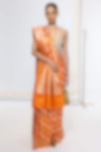 Burnt Orange Satin Silk Handwoven Wedding Saree by Ekaya at Pernia's Pop Up Shop