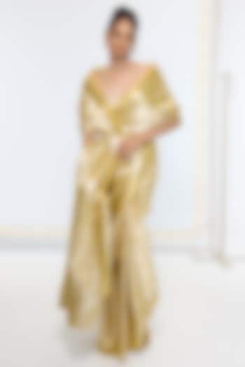 Golden Tissue Silk Handwoven Banarasi Party Wear Saree by Ekaya at Pernia's Pop Up Shop