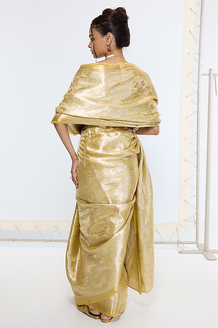 Golden Tissue Silk Handwoven Banarasi Party Wear Saree by Ekaya at Pernia's Pop Up Shop