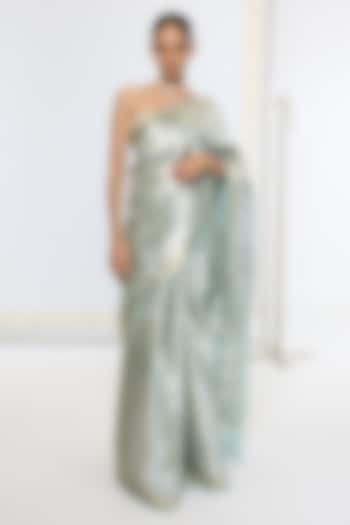 Sea Green Tissue Silk Handwoven Banarasi Party Wear Saree by Ekaya at Pernia's Pop Up Shop