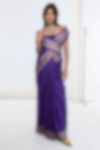 Deep Purple Silk Handwoven Party Wear Saree by Ekaya at Pernia's Pop Up Shop