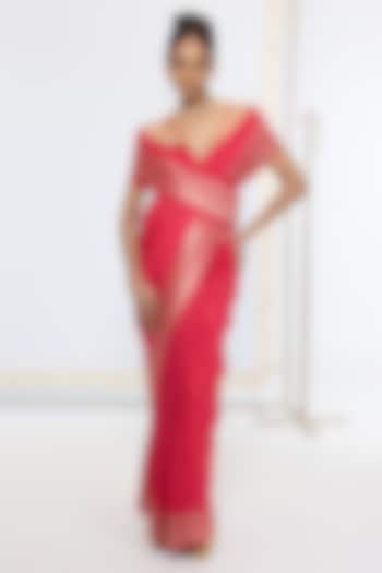 Red Silk Handwoven Party Wear Saree by Ekaya at Pernia's Pop Up Shop