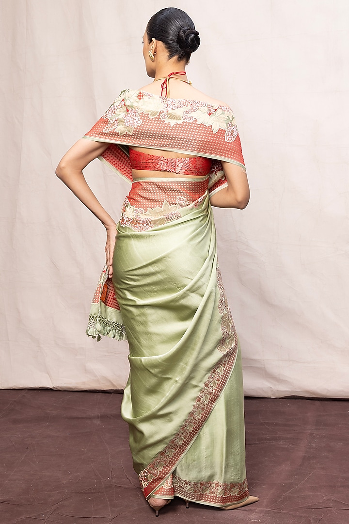 Pistachio Green Silk Banarasi Handwoven Wedding Saree Set by Ekaya at Pernia's Pop Up Shop