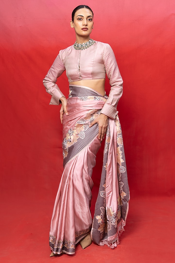Pink Silk Banarasi Handwoven Wedding Saree Set by Ekaya at Pernia's Pop Up Shop