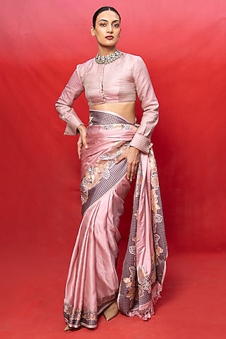 Pink Silk Banarasi Handwoven Saree Set by Ekaya