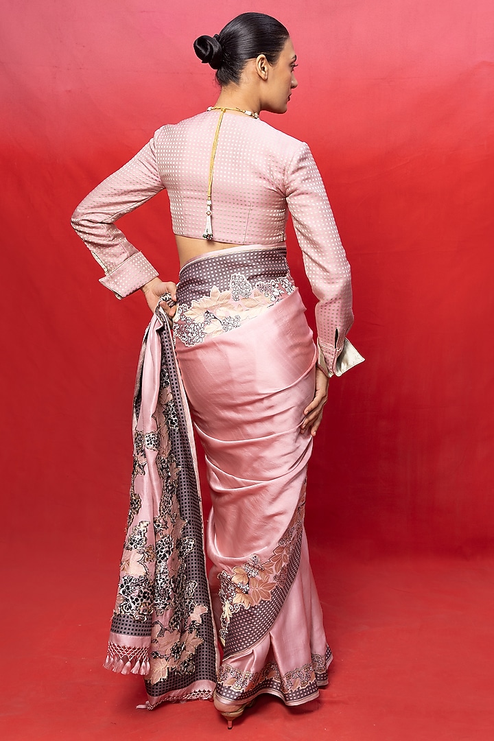 Pink Silk Banarasi Handwoven Wedding Saree Set by Ekaya at Pernia's Pop Up Shop
