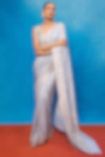 Ice Blue Chiffon Handwoven Wedding Saree Set by Ekaya at Pernia's Pop Up Shop
