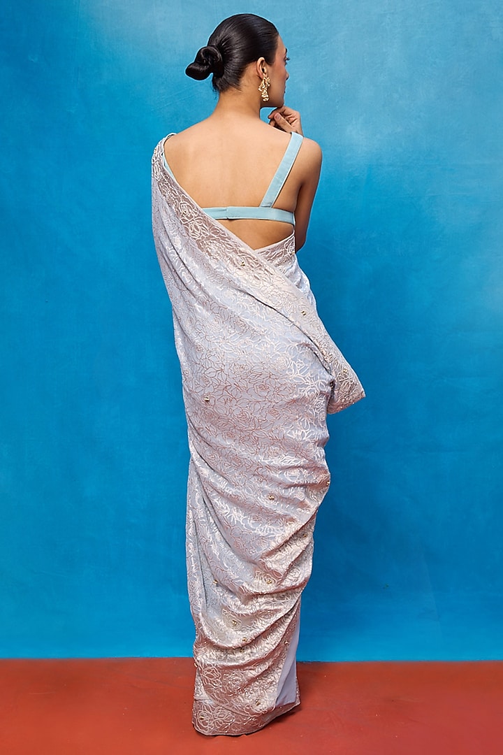 Ice Blue Chiffon Handwoven Wedding Saree Set by Ekaya at Pernia's Pop Up Shop
