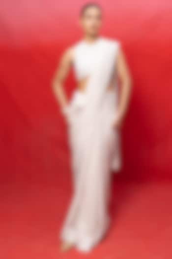 Off-White Chiffon Handwoven Wedding Saree Set by Ekaya at Pernia's Pop Up Shop