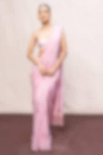 Pink Chiffon Banarasi Embroidered Handwoven Wedding Saree Set by Ekaya at Pernia's Pop Up Shop