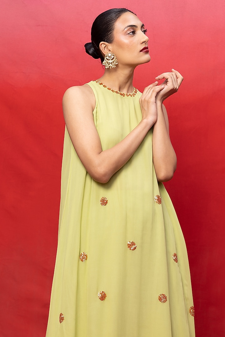 Pista Green Georgette Embroidered Handwoven Kurta Set by Ekaya at Pernia's Pop Up Shop