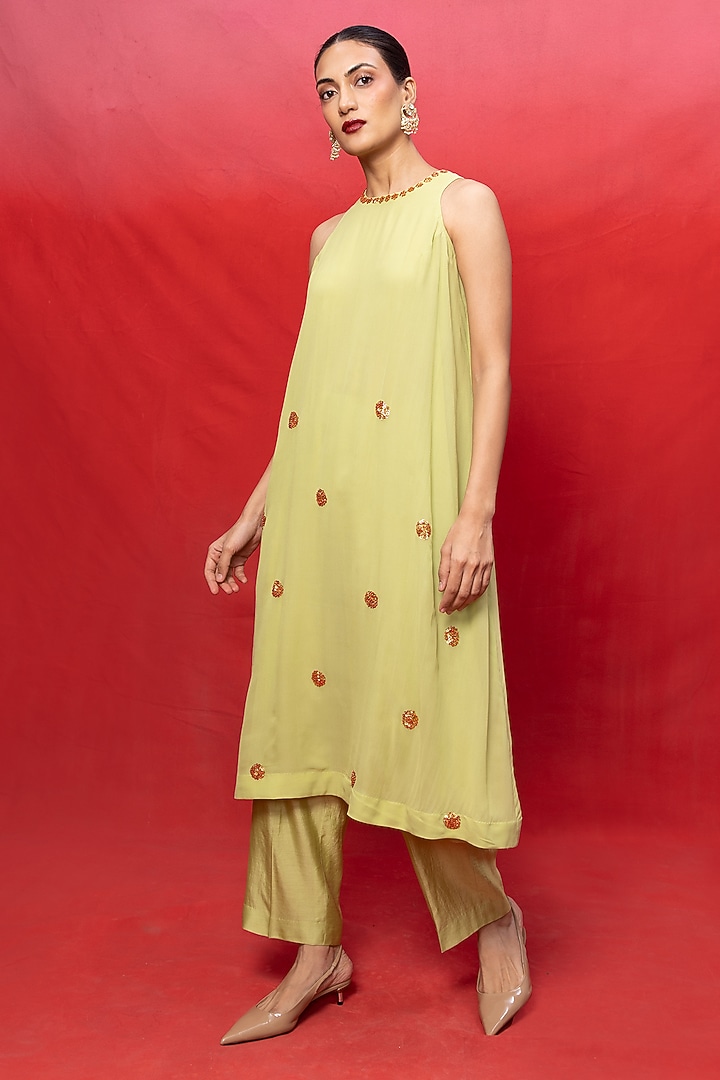 Pista Green Georgette Embroidered Handwoven Kurta Set by Ekaya at Pernia's Pop Up Shop