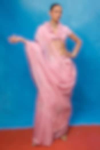 Pink Kora Banarasi Embroidered Handwoven Wedding Saree Set by Ekaya at Pernia's Pop Up Shop