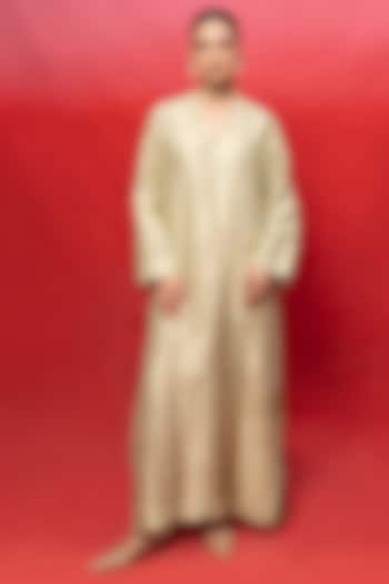 Pista Green Silk Handwoven Embossed Kaftan by Ekaya at Pernia's Pop Up Shop
