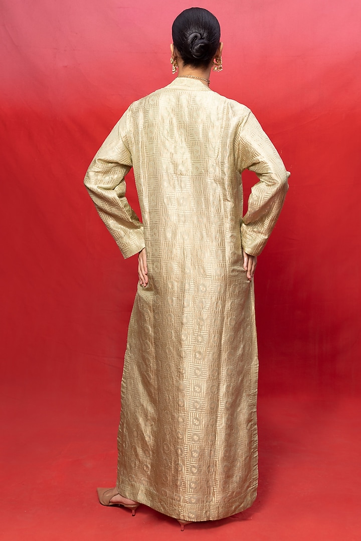 Pista Green Silk Handwoven Embossed Kaftan by Ekaya at Pernia's Pop Up Shop