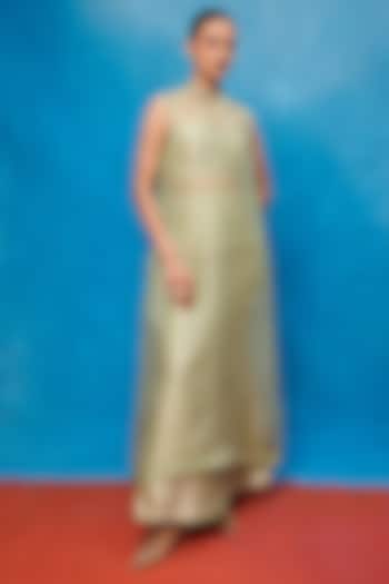 Pista Green Silk Banarasi Handwoven Cutwork Kurta Set by Ekaya at Pernia's Pop Up Shop