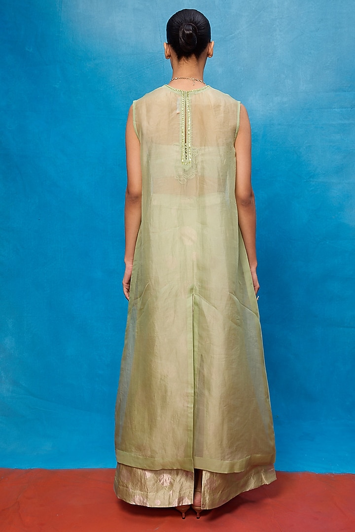 Pista Green Silk Banarasi Handwoven Cutwork Kurta Set by Ekaya at Pernia's Pop Up Shop