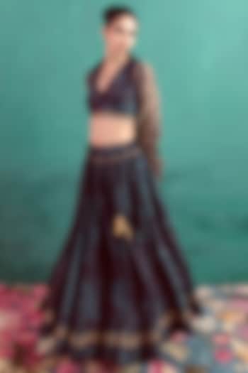 Green Silk Floral Printed & Hand Embroidered Handwoven Wedding Lehenga Set by Ekaya at Pernia's Pop Up Shop