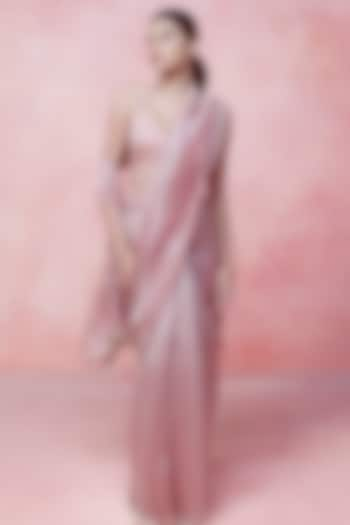 Quartz Pink Tissue Hand Embroidered Handwoven Saree Set by Ekaya