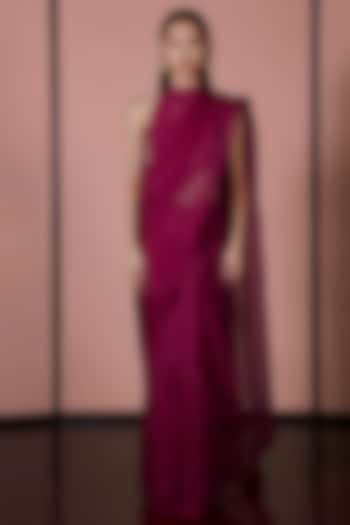 Sangria Red Organza Handwoven Festive Saree Set by Ekaya at Pernia's Pop Up Shop
