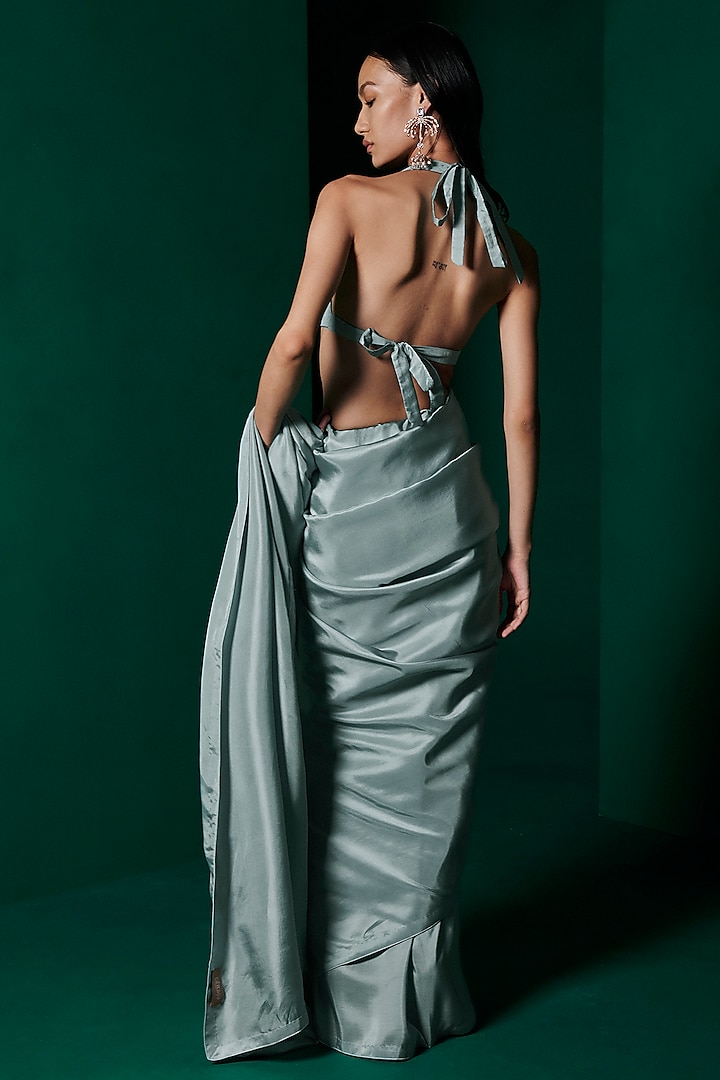 Ice Blue Silk Handwoven Festive Saree Set by Ekaya at Pernia's Pop Up Shop