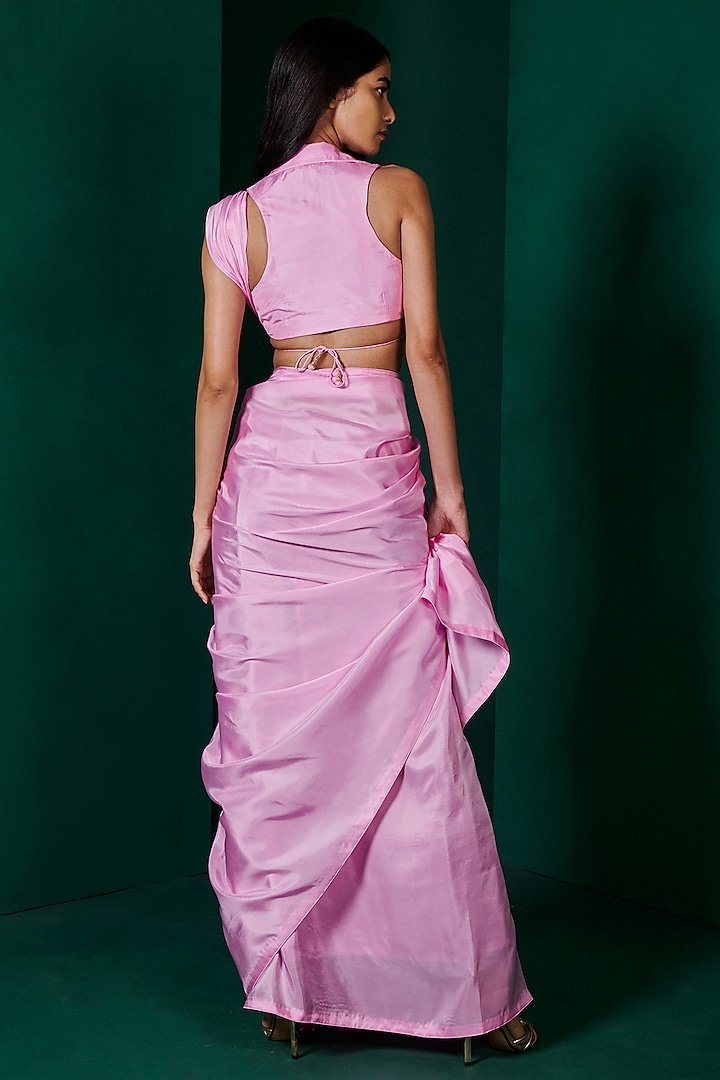 Blush Pink Silk Handwoven Festive Saree Set by Ekaya at Pernia's Pop Up Shop