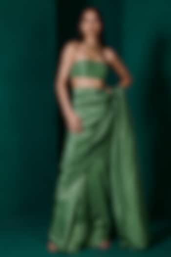 Forest Green Silk Handwoven Festive Saree Set by Ekaya at Pernia's Pop Up Shop