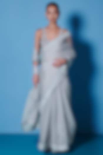 Dove Grey Organza Handwoven Festive Saree Set by Ekaya at Pernia's Pop Up Shop