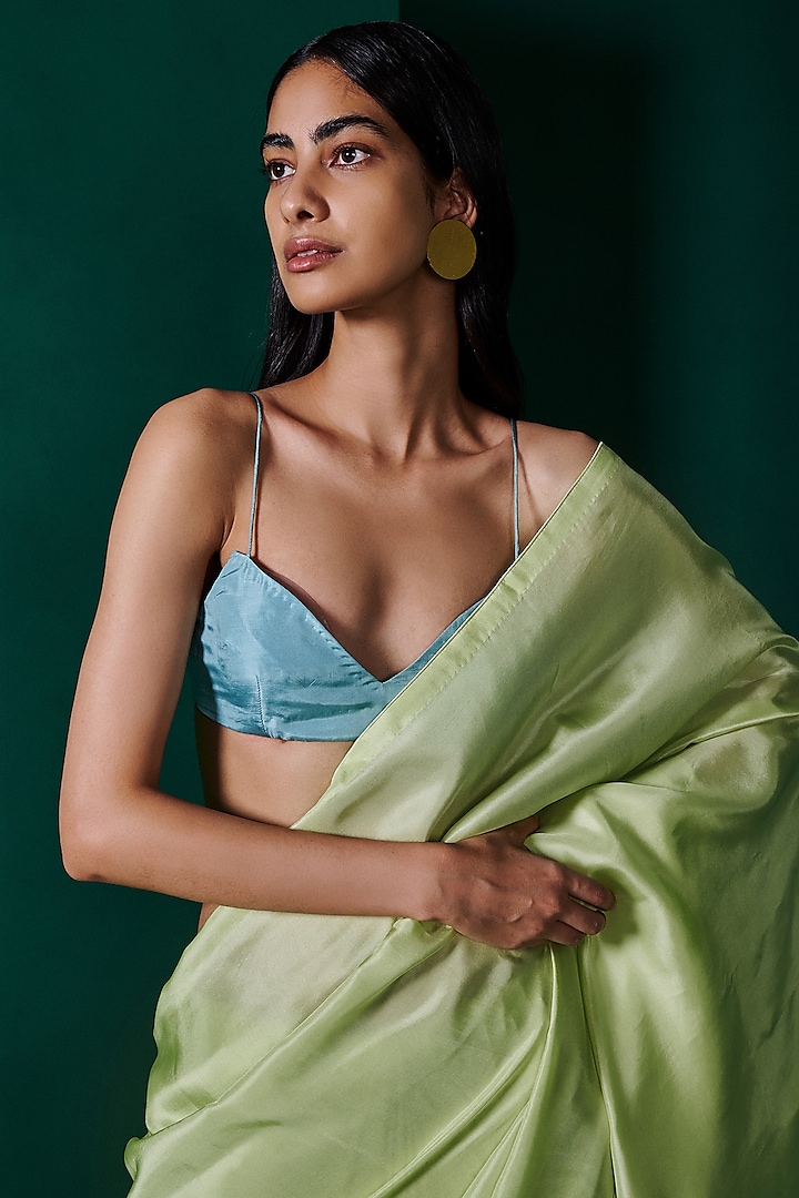 Sage Green Silk Handwoven Festive Saree Set by Ekaya at Pernia's Pop Up Shop