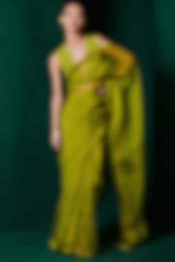 Moss Green Organza Handwoven Festive Saree Set by Ekaya at Pernia's Pop Up Shop